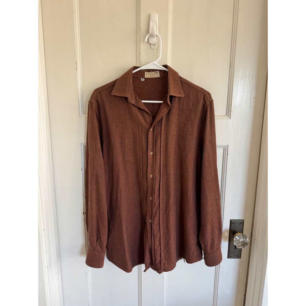Valentino men's vintage warm brown wool cotton button up shirt size 15/38